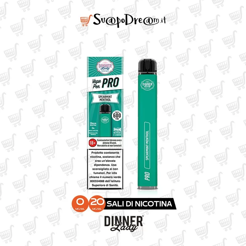 DINNER LADY - Pod Mod Usa e Getta Vape Pen Pro SPEARMINT MENTHOL 600 PUFF