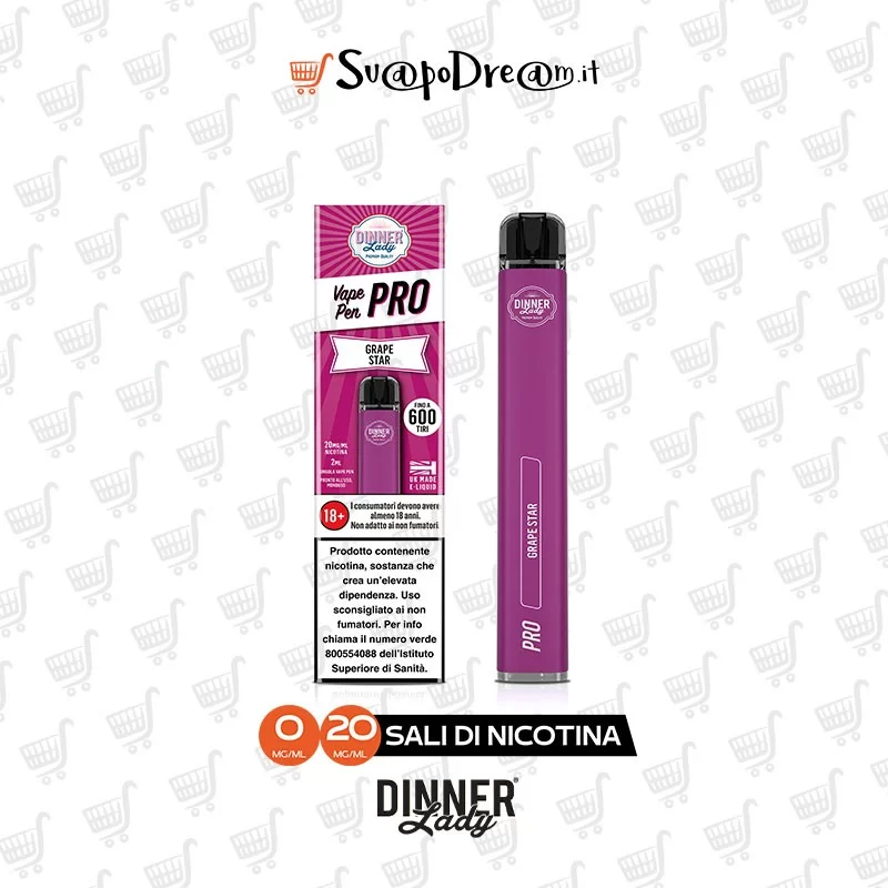 DINNER LADY - Pod Mod Usa e Getta Vape Pen Pro GRAPE STAR 600 PUFF