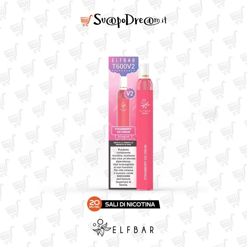 ELFBAR - Pod Mod Usa e Getta T600 V2 STRAWBERRY ICE CREAM 600 PUFF